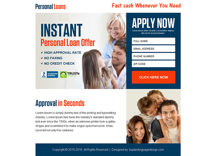 instant personal loan offer ppv landing page design