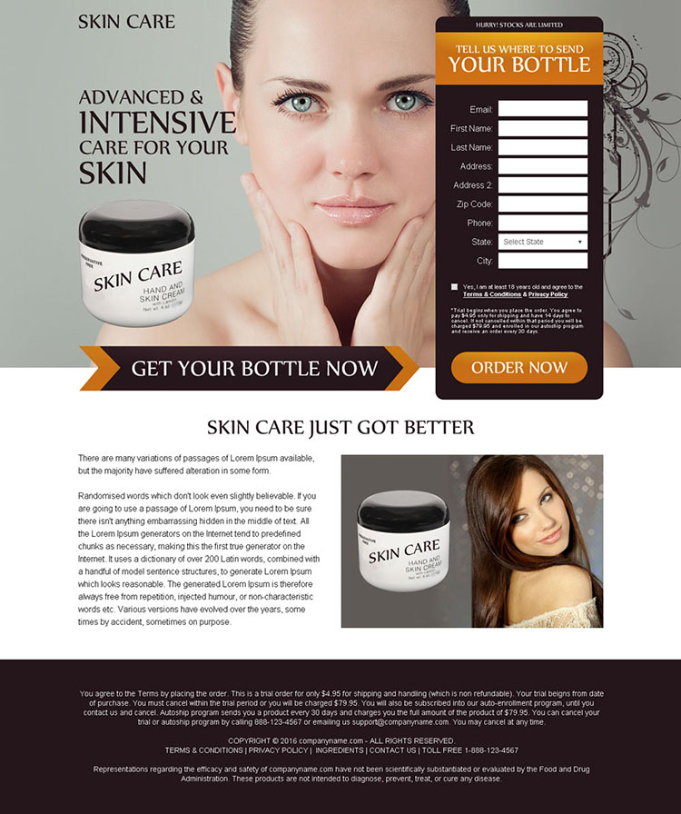 advanced and intensive skin care product selling bank page design