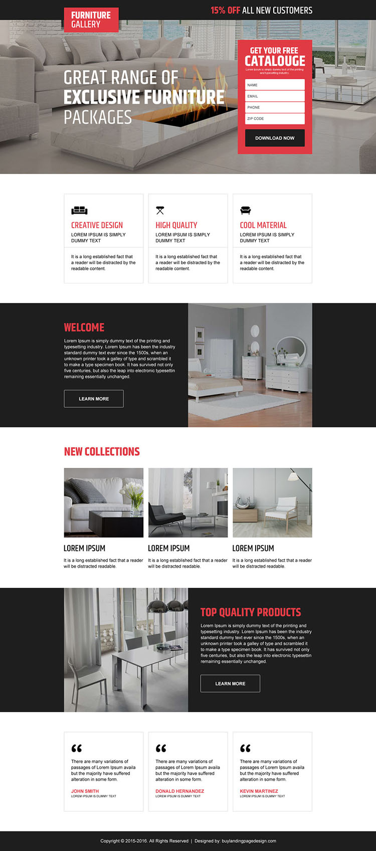 interior and furniture store converting landing page design