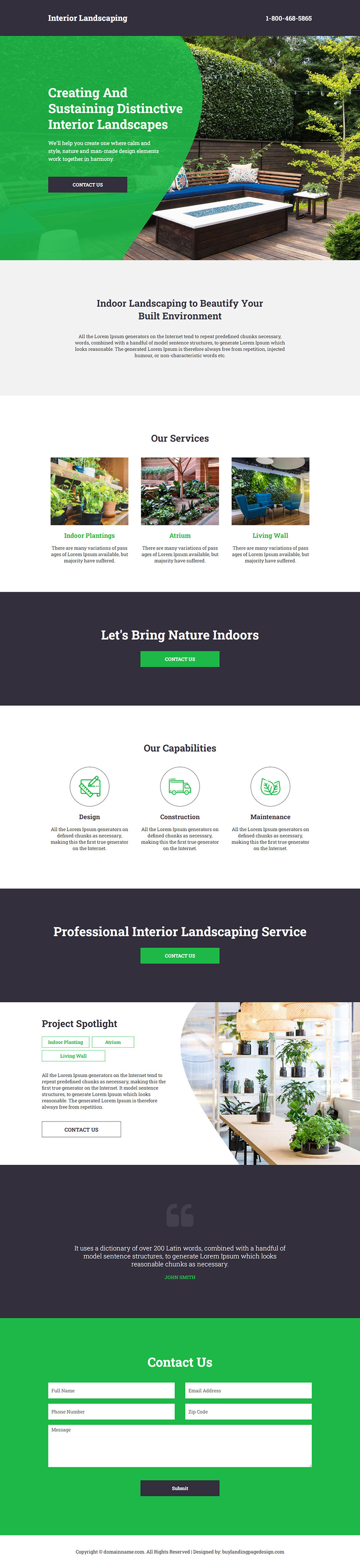 interior landscaping lead generating landing page