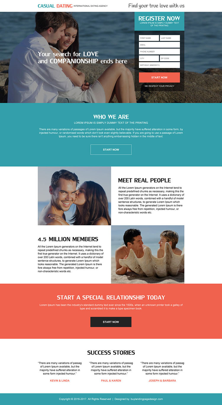 international dating agency responsive landing page design