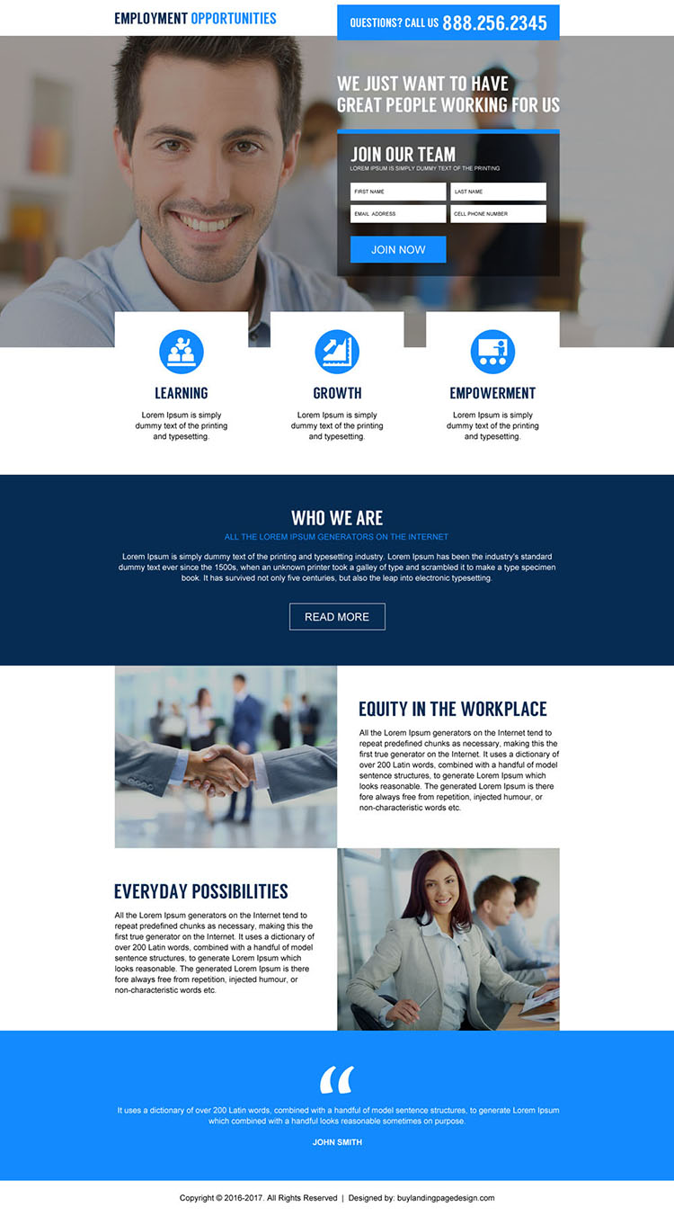 responsive employment opportunities landing page design