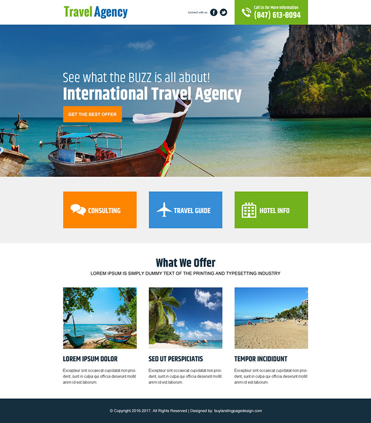 international travel agency landing page design