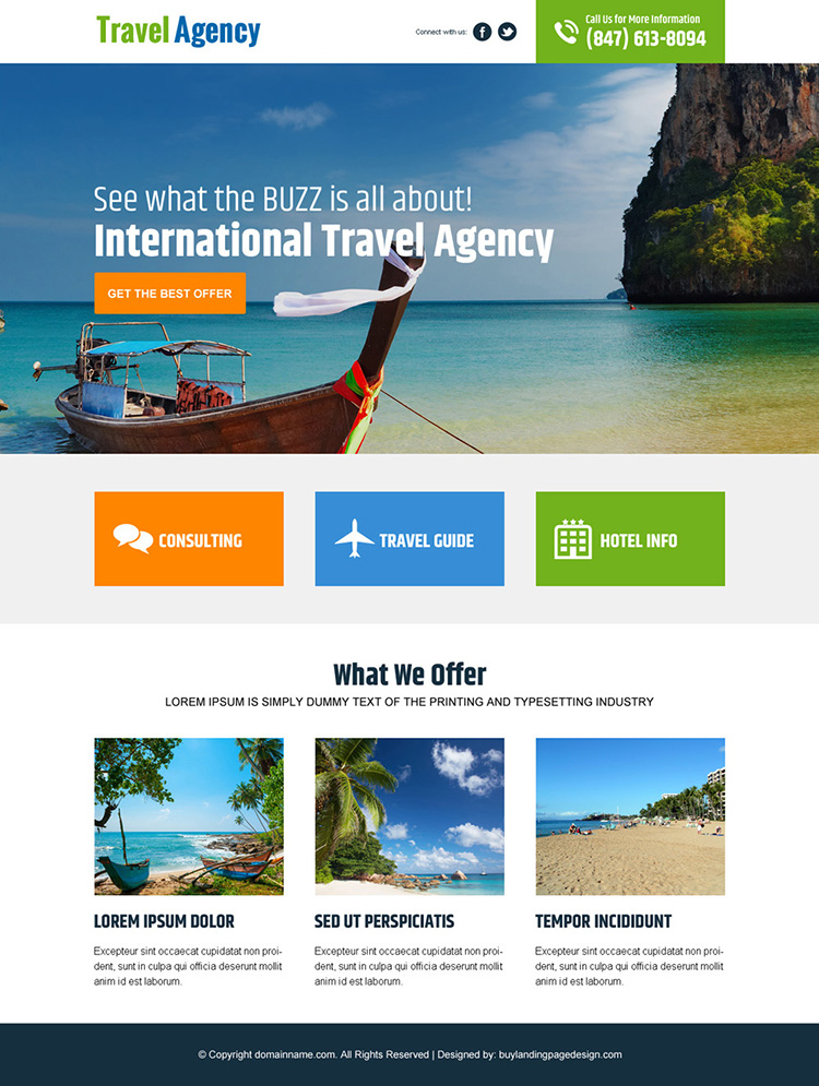 international travel agency landing page design