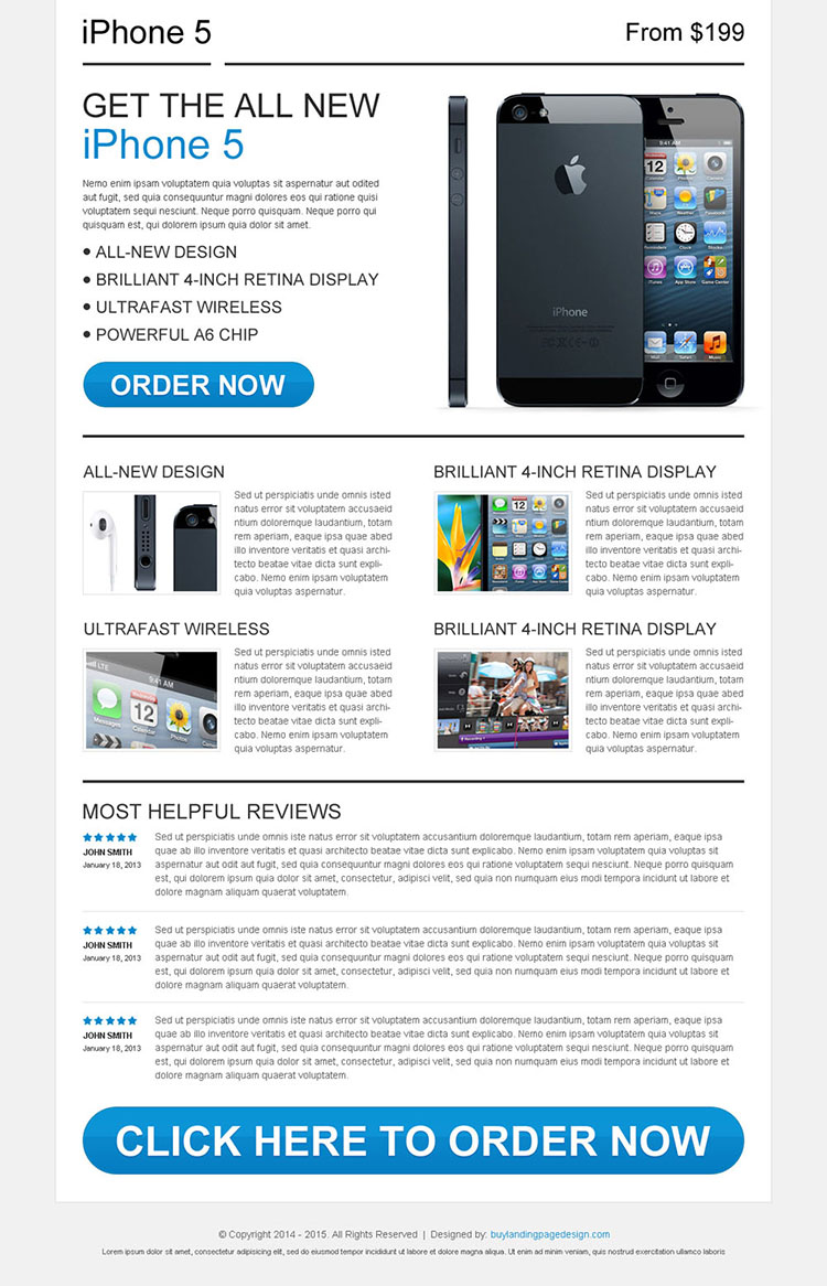 Iphone5 review call to action landing page design