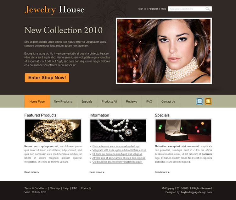 jewelry house website template design PSD