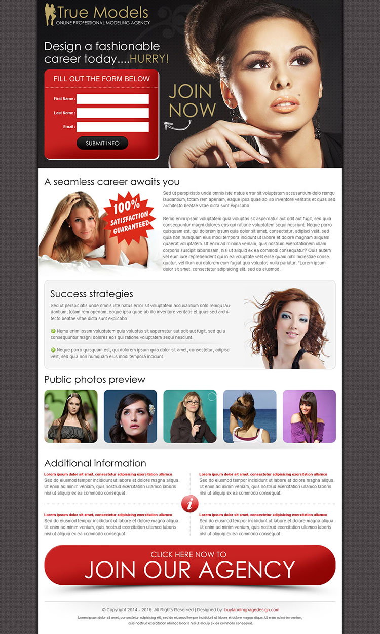 design a fashionable career today small lead capture splash page design
