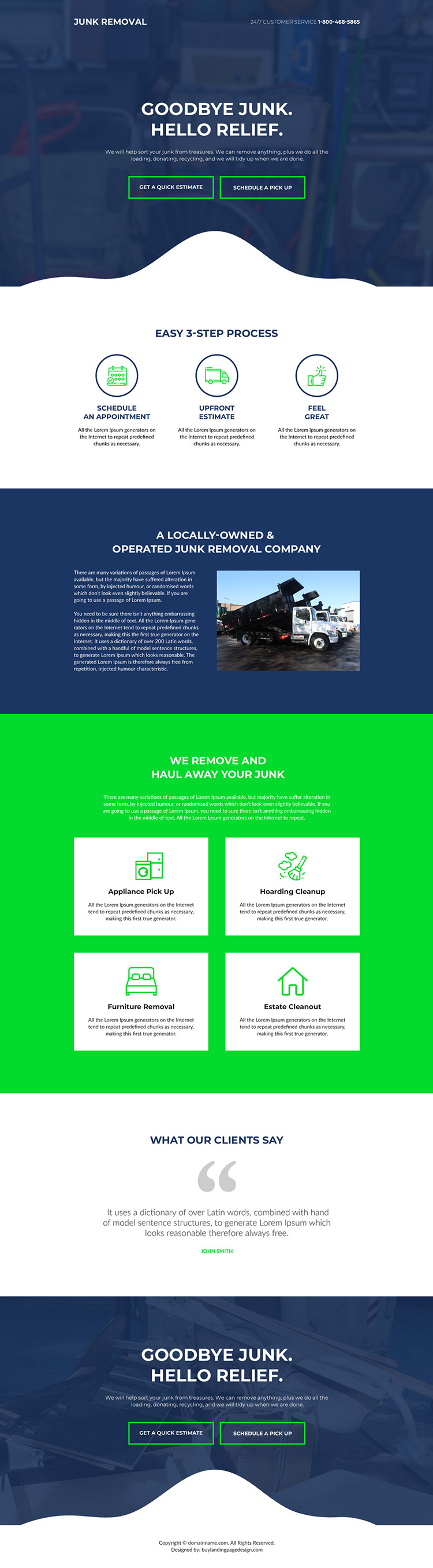 junk removal service bootstrap landing page design
