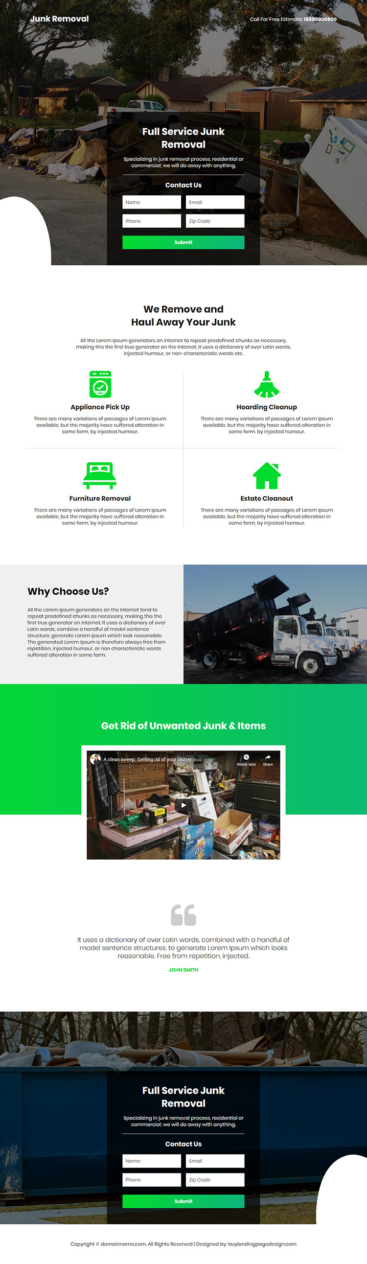 junk trash removal lead capture responsive landing page design