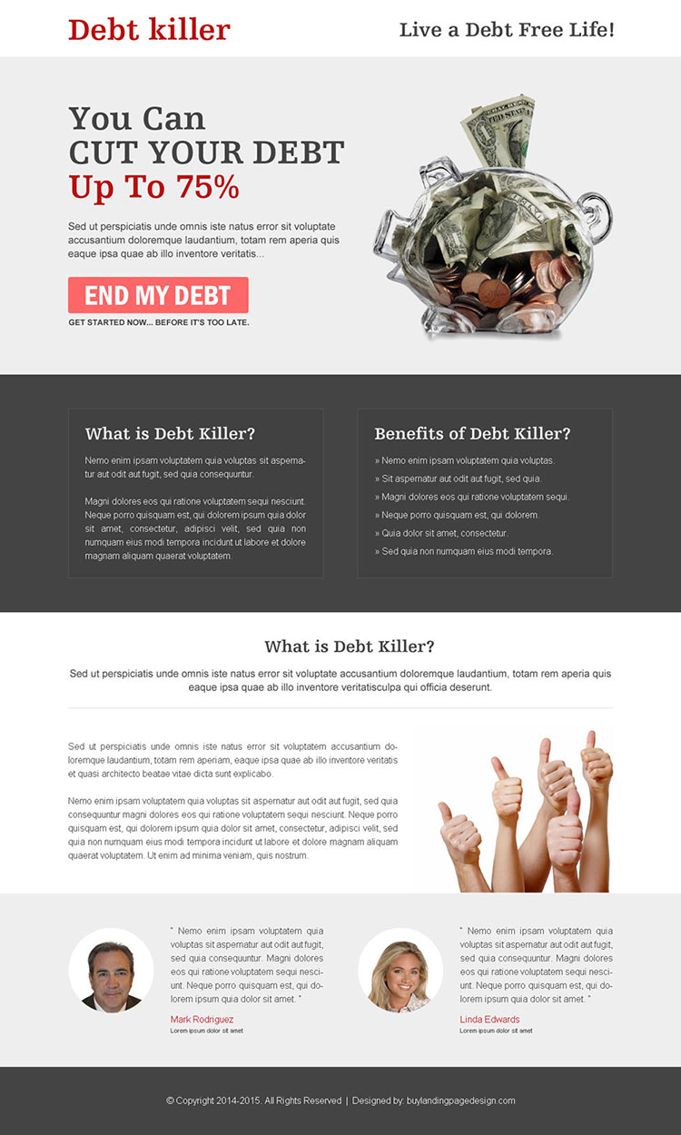 debt business service responsive landing page design templates