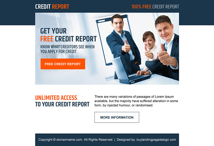 professional free credit report lead generating ppv landing page