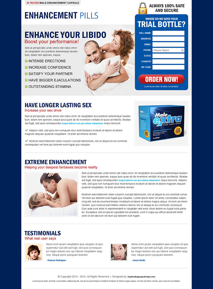 male enhancement pills landing page design template