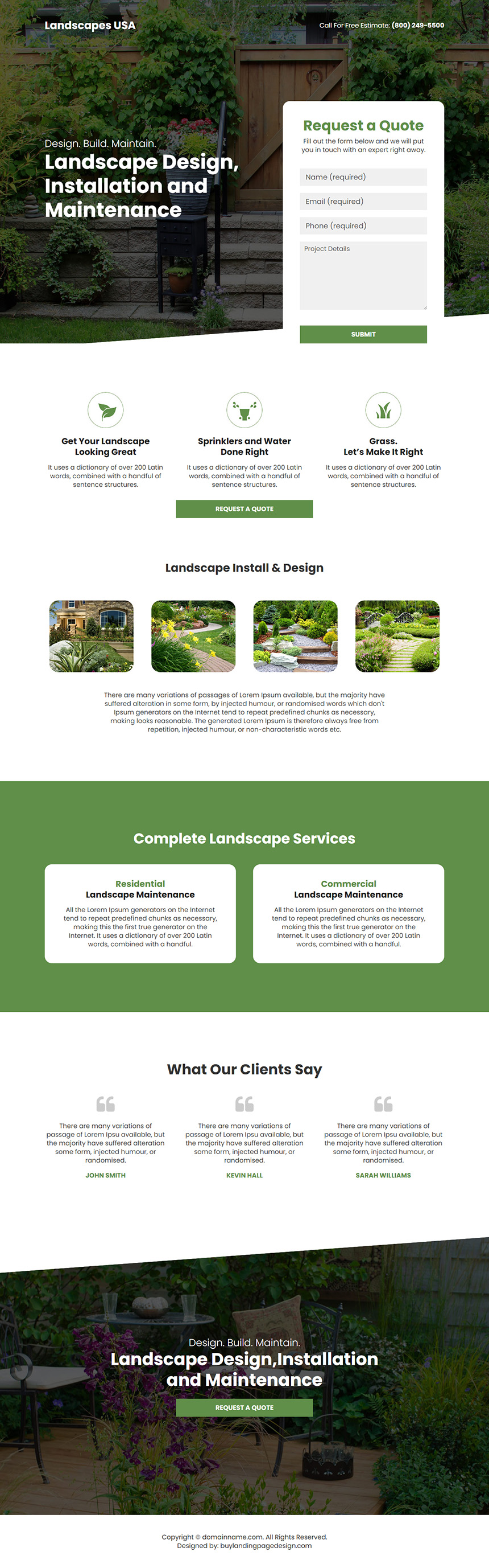 landscape design and installation service responsive landing page