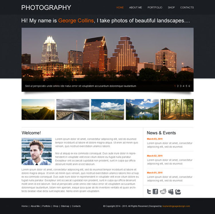 clean and effective website template design psd for photography