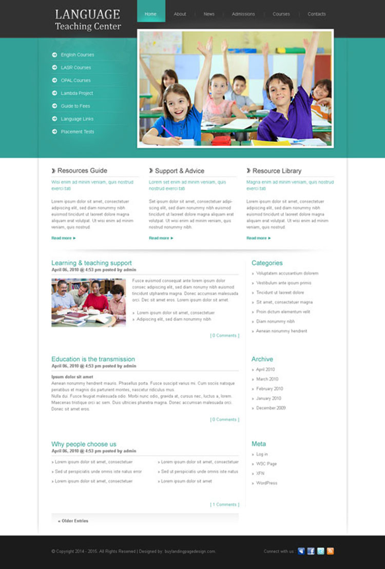 language teaching center clean and converting website template design psd