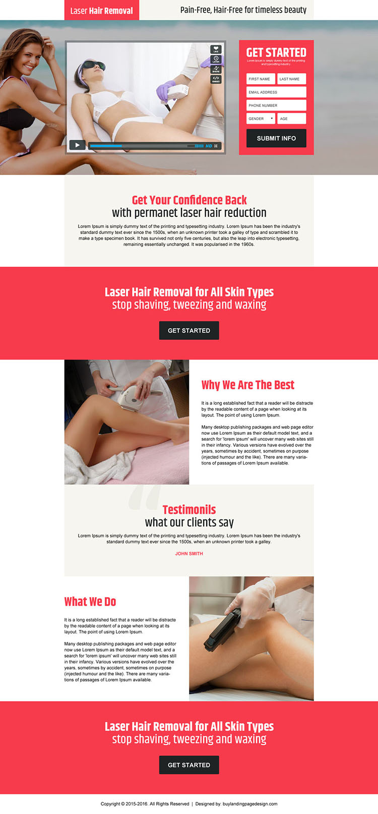 laser pain free hair removal video lead capture landing page design