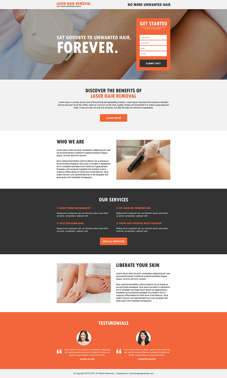 responsive laser hair removal lead capturing landing page