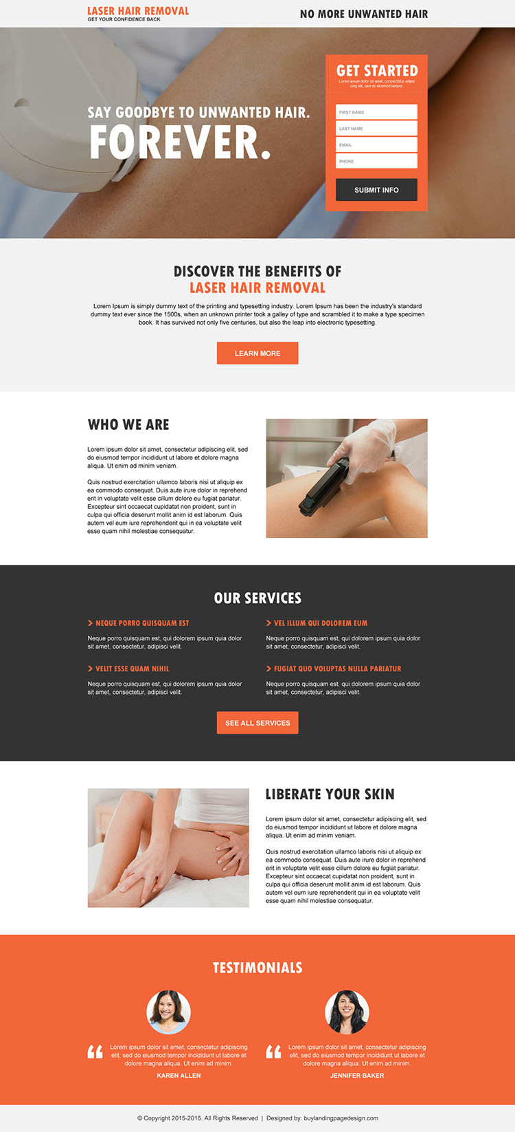 laser hair removal lead capture landing page design