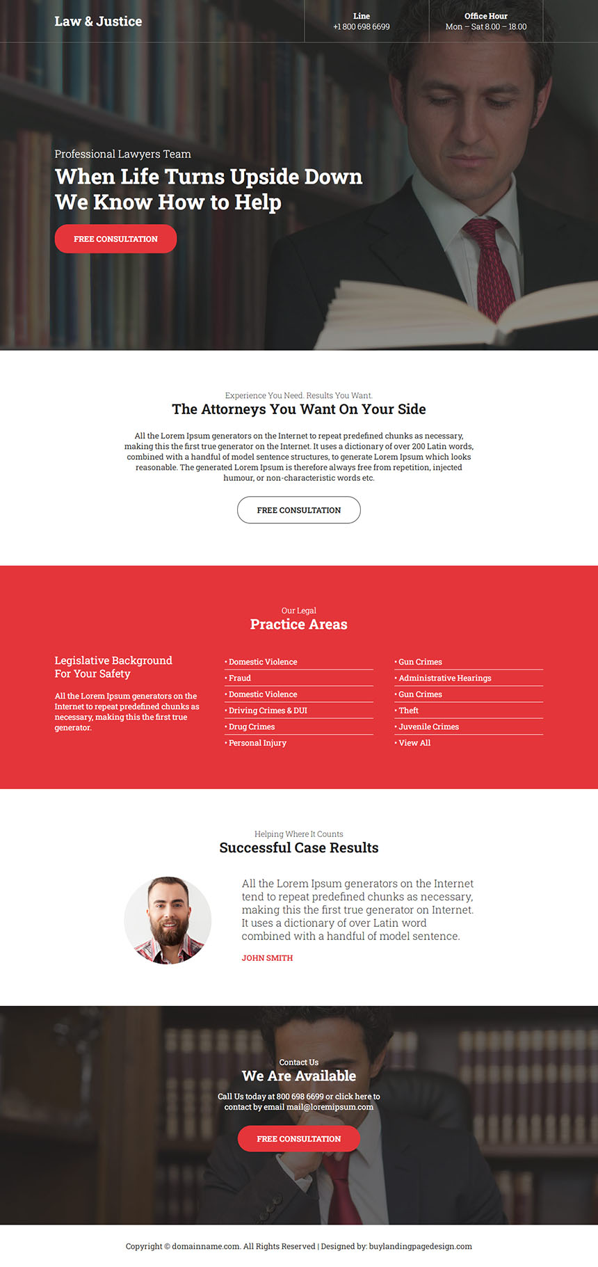 law firm free case evaluation responsive landing page