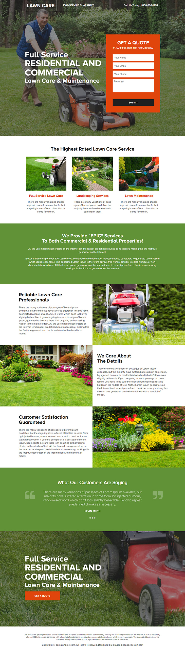 lawn care and maintenance lead capture landing page
