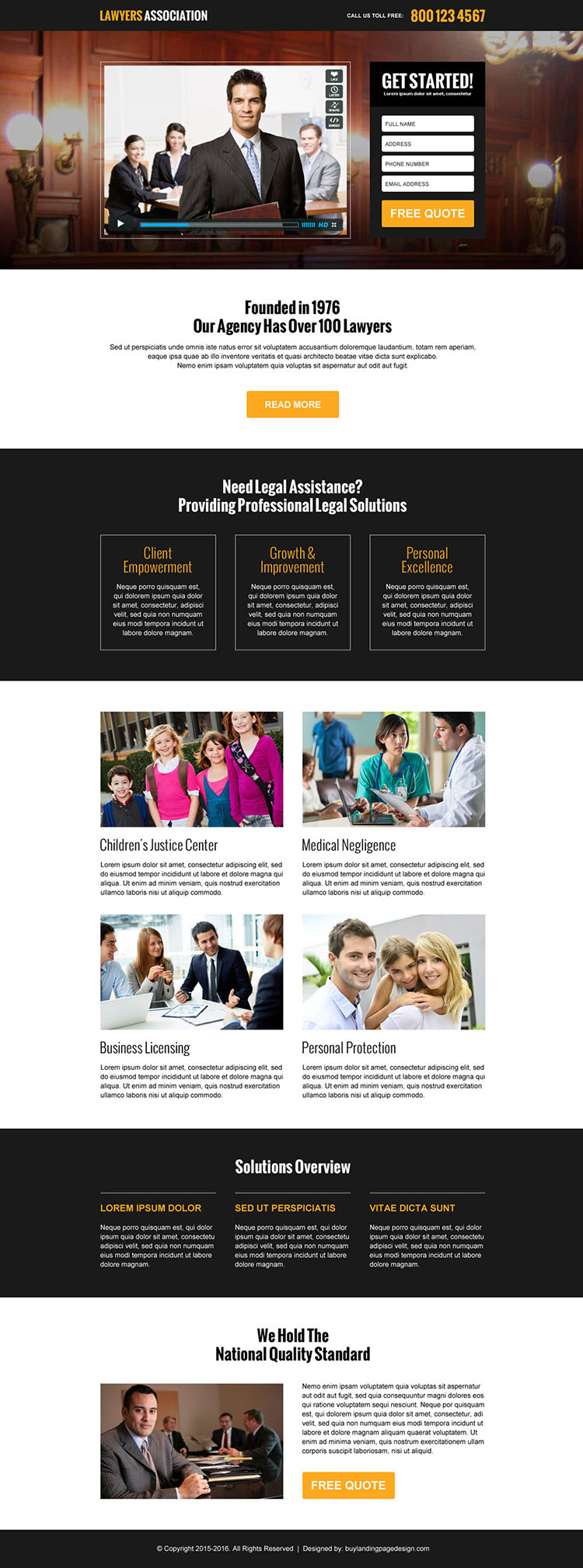 lawyers association responsive video landing page design template