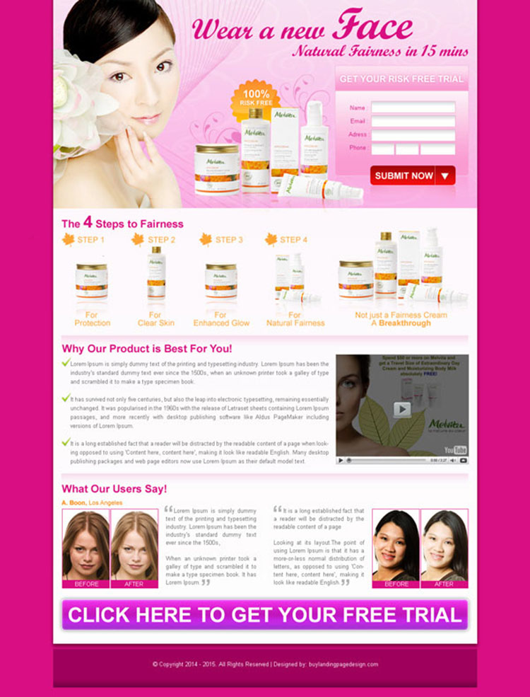 beauty product lead capture landing page design for sale