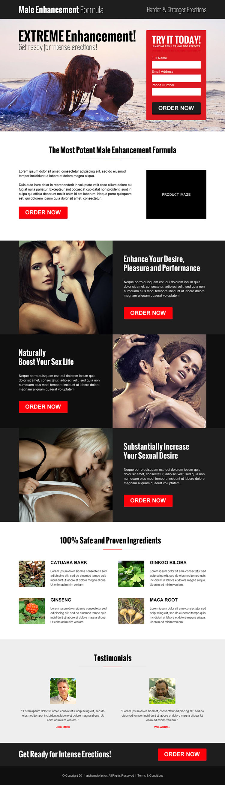 modern and converting lead capture responsive landing page design for male enhancement