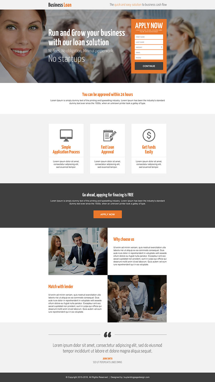 lead generating business loan professional landing page design
