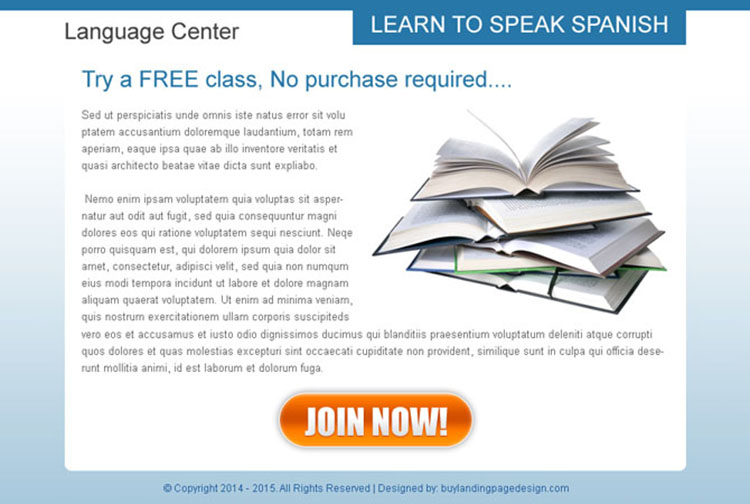 learn to speak spanish minimal looking education ppv landing page design