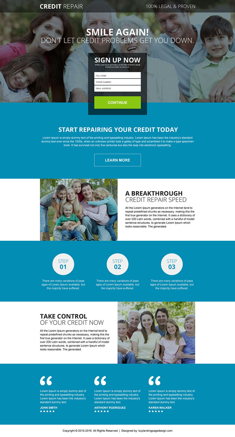 legal and proven credit repair lead gen landing page design