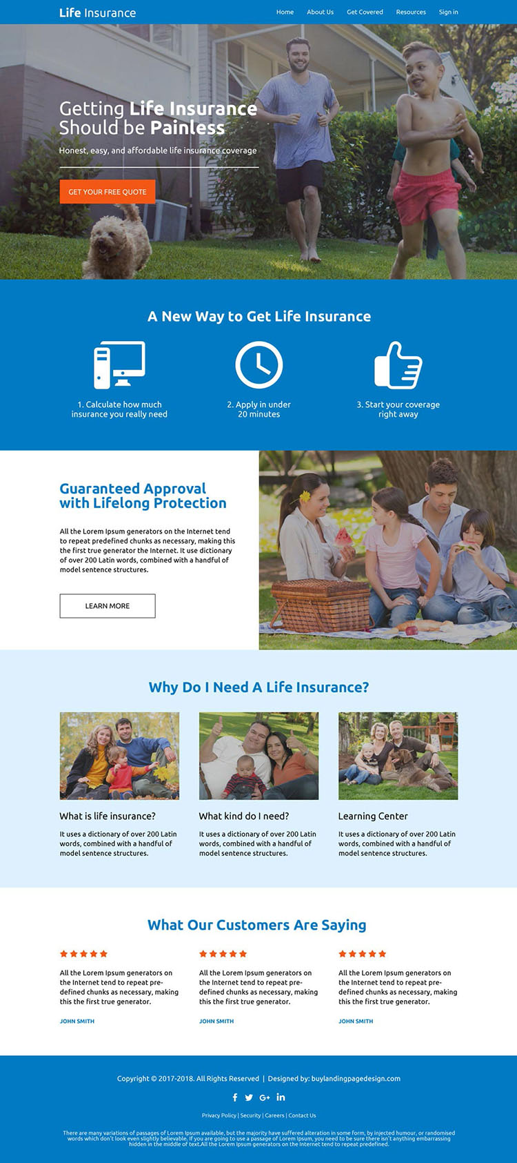 responsive life insurance company free quote lead capturing website design