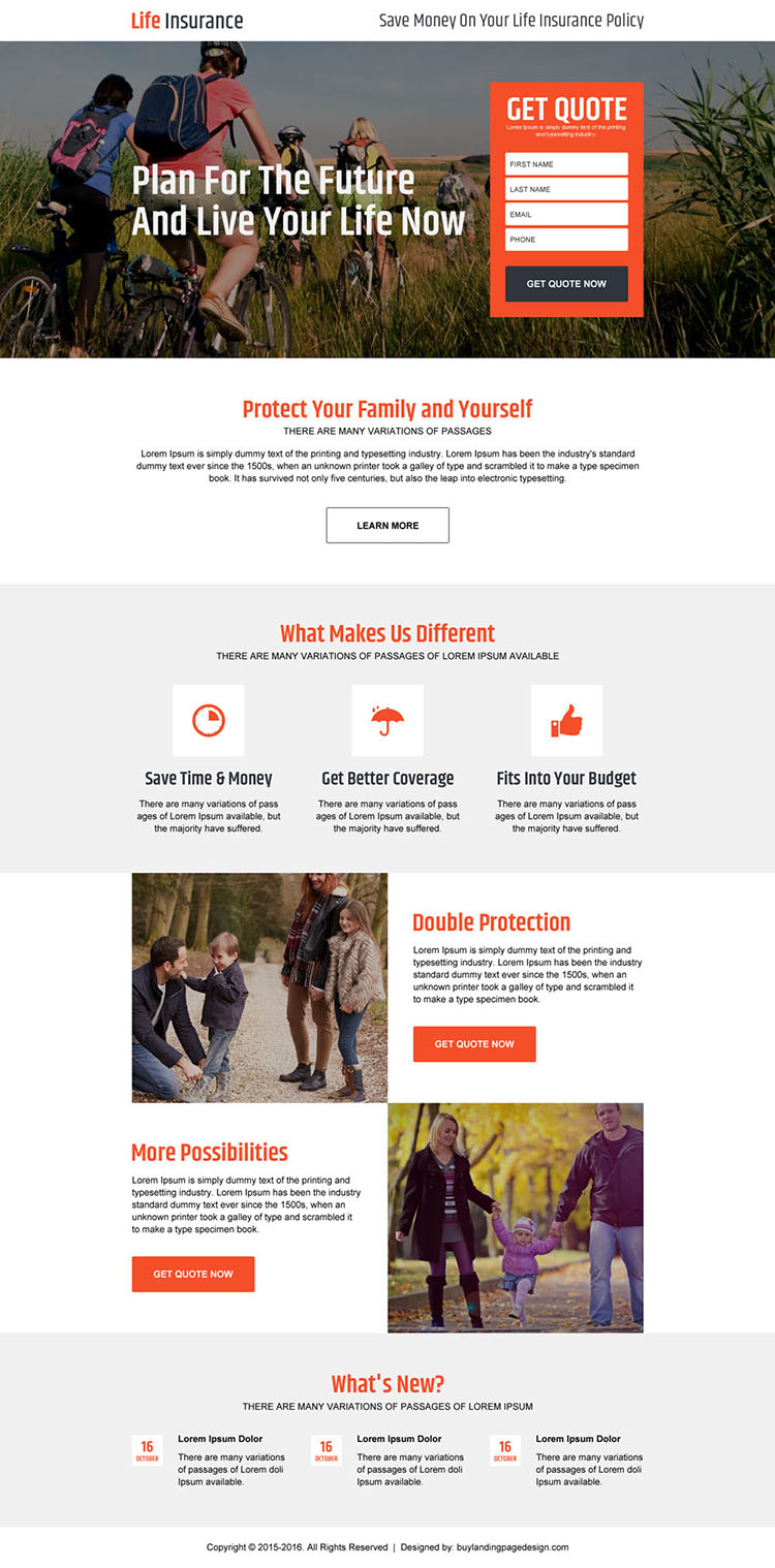 life insurance policy for family responsive landing page design