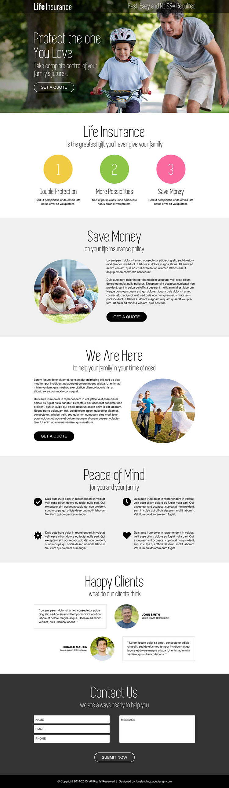 responsive life insurance free quote lead capturing landing page