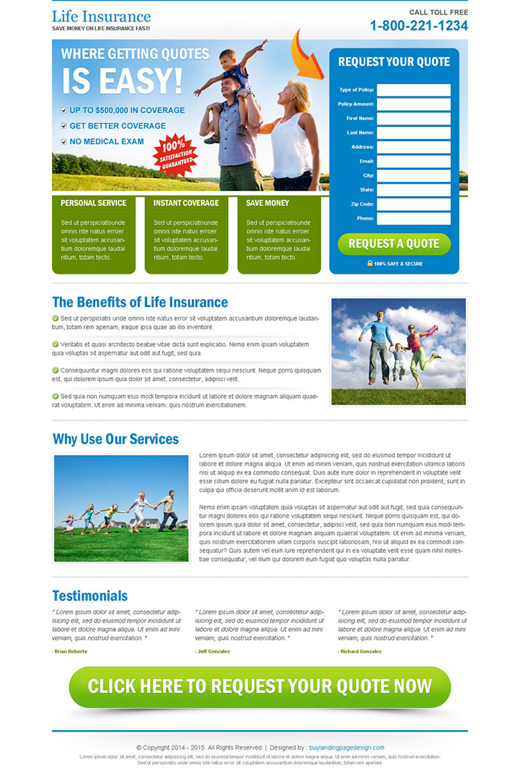 clean life insurance user friendly and effective lander design