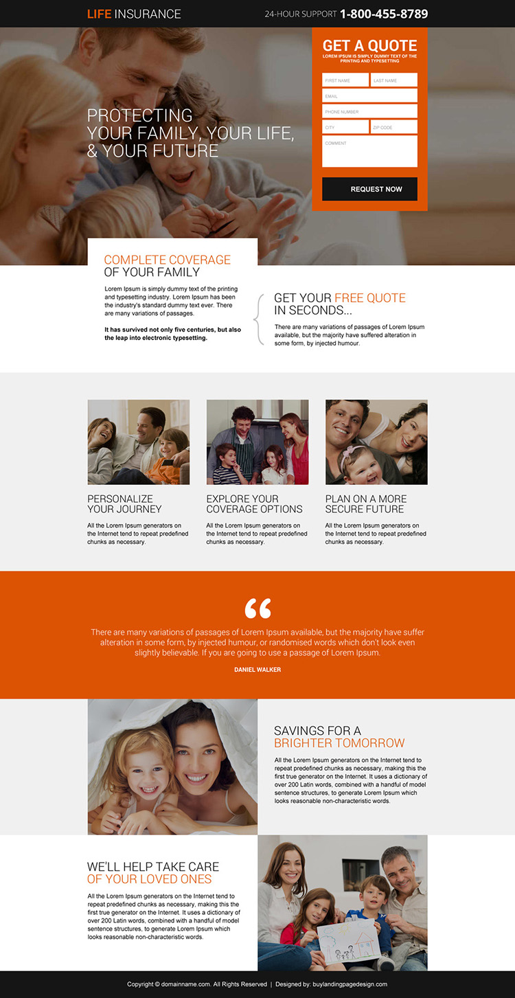 life insurance plans responsive landing page design