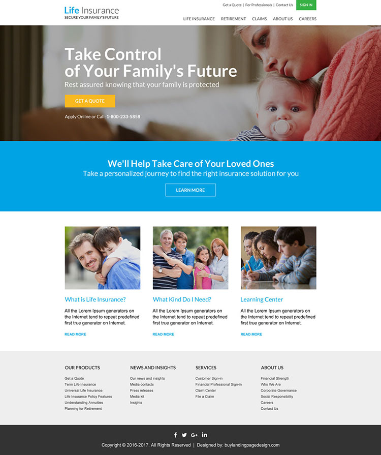 professional life insurance responsive website design