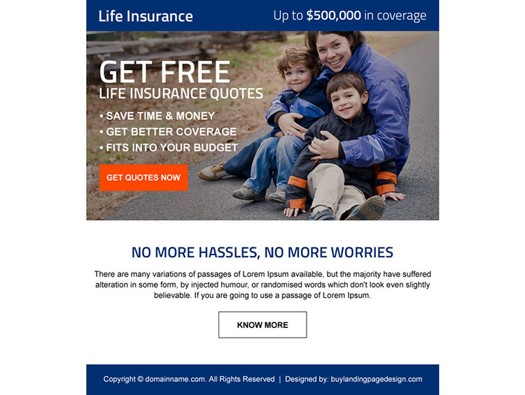 life insurance quotes ppv landing page design