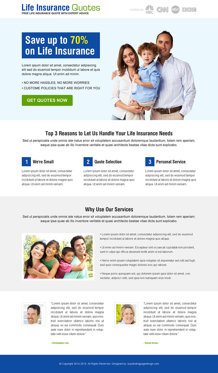 life insurance quotes clean and minimal looking landing page design