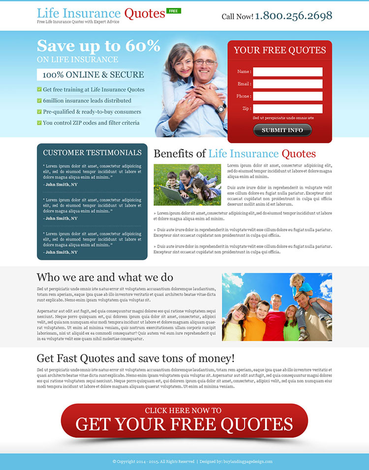 effective life insurance quote lead capture page design