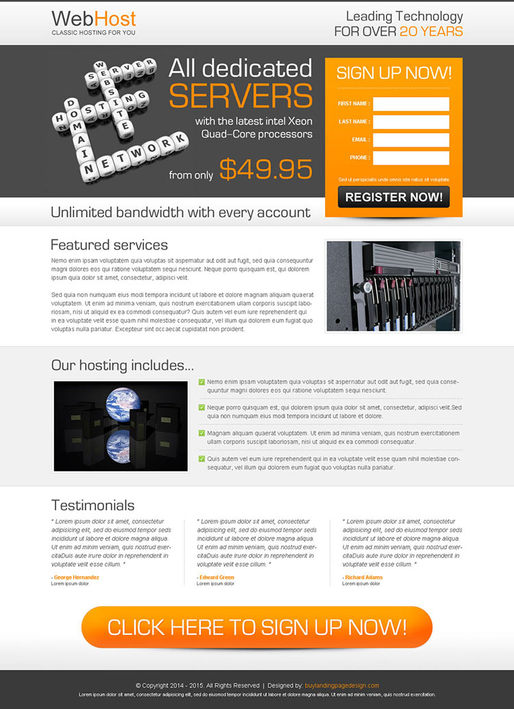 unlimited bandwidth web hosting lead capture page design