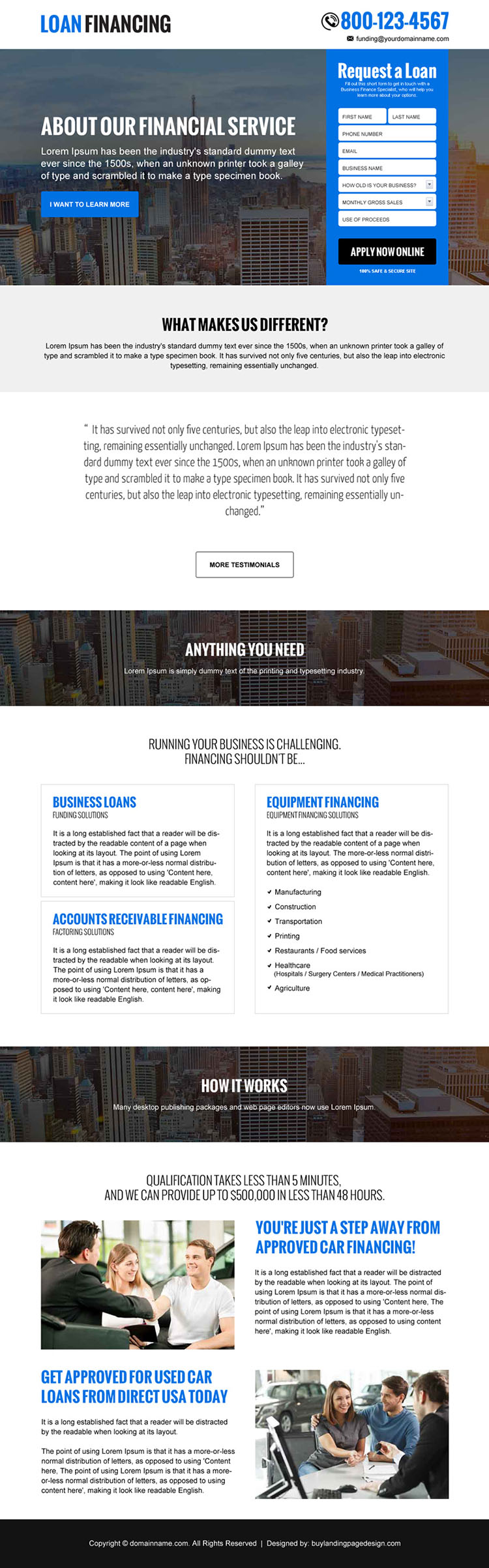 loan financing free quote responsive landing page design