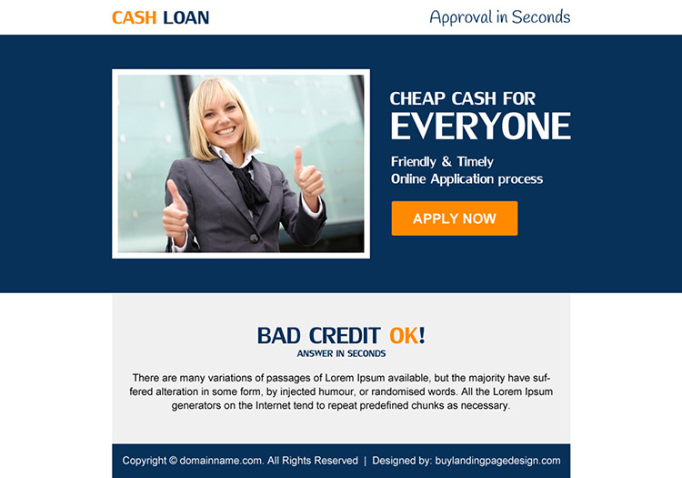 bad credit cash loan ppv landing page design