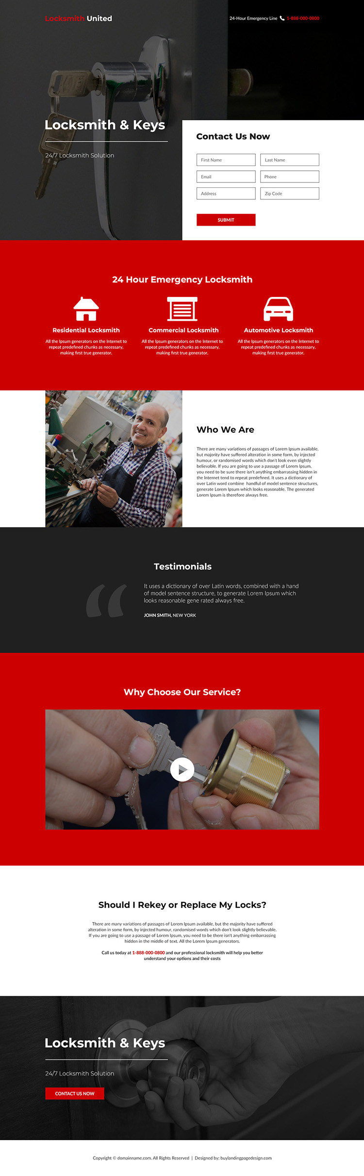 emergency locksmith and key services responsive landing page design
