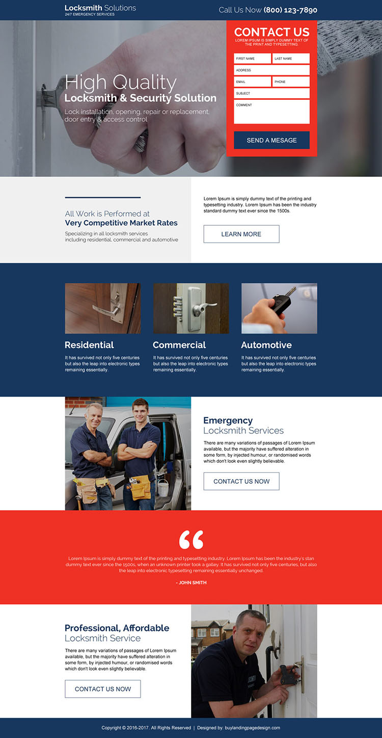 emergency locksmith service solution responsive landing page design