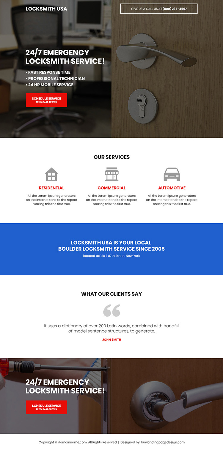locksmith service free quote bootstrap landing page