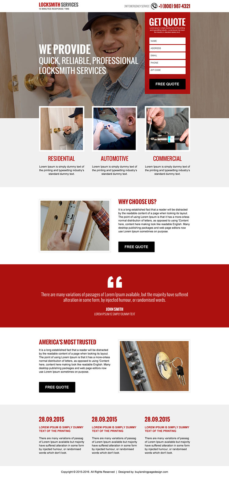 locksmith services free quote responsive landing page design