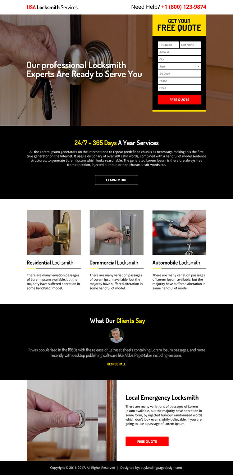 residential and commercial locksmith services responsive landing page