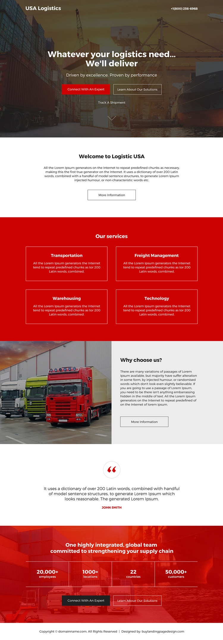 logistic services modern responsive landing page design