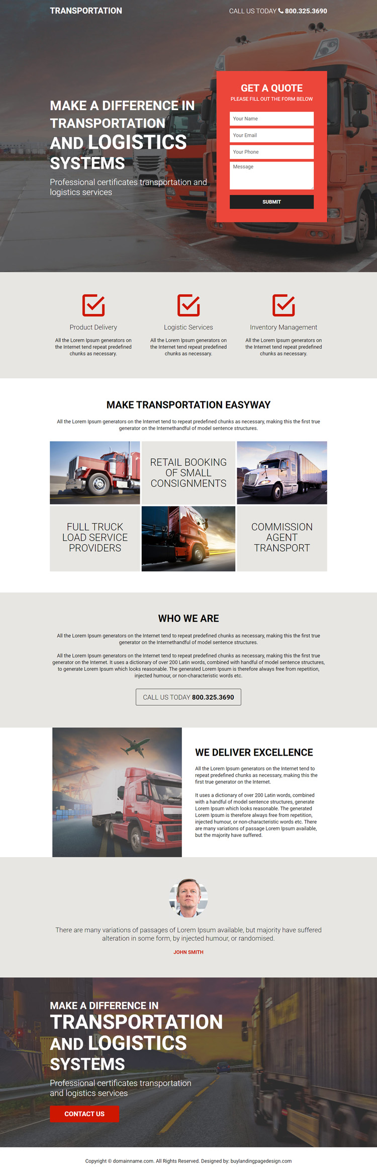 transportation and logistics services responsive landing page design