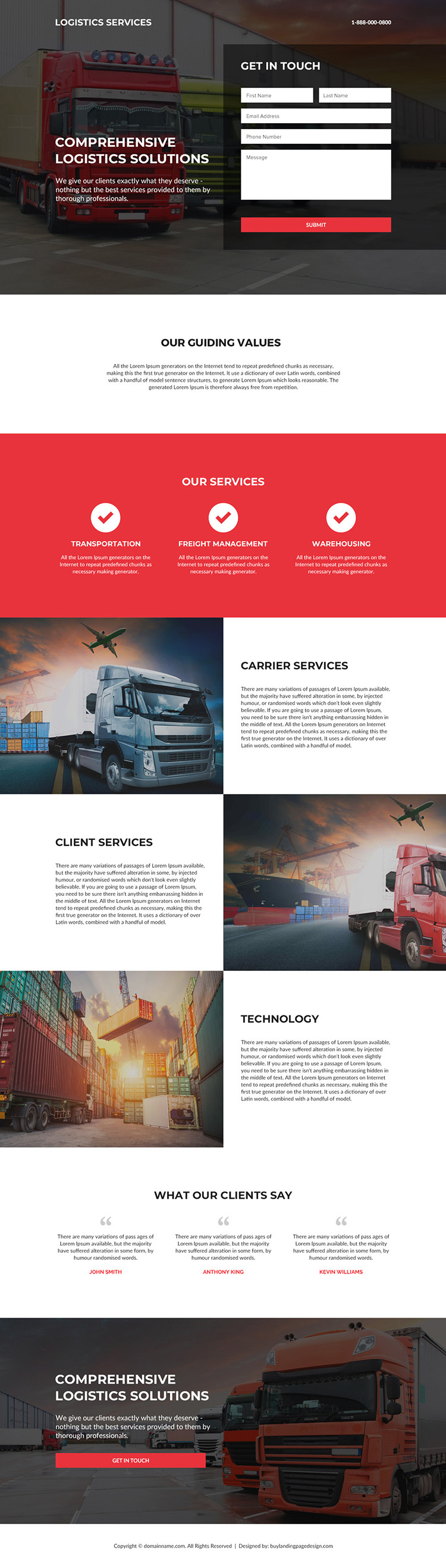 logistics solutions lead capture responsive landing page